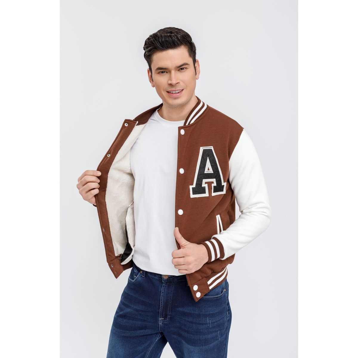 LIKE SHOP - Chaqueta Universitaria Hombre Gruesa Forro Piel Bolsillos 7579
