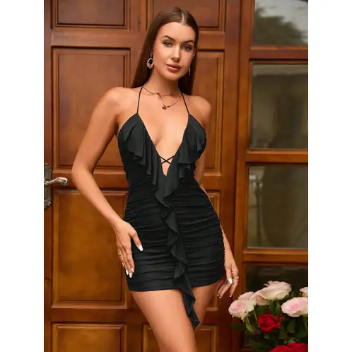VARIOS - Vestido Mini Mesh Muse Rojo Negro She Shines