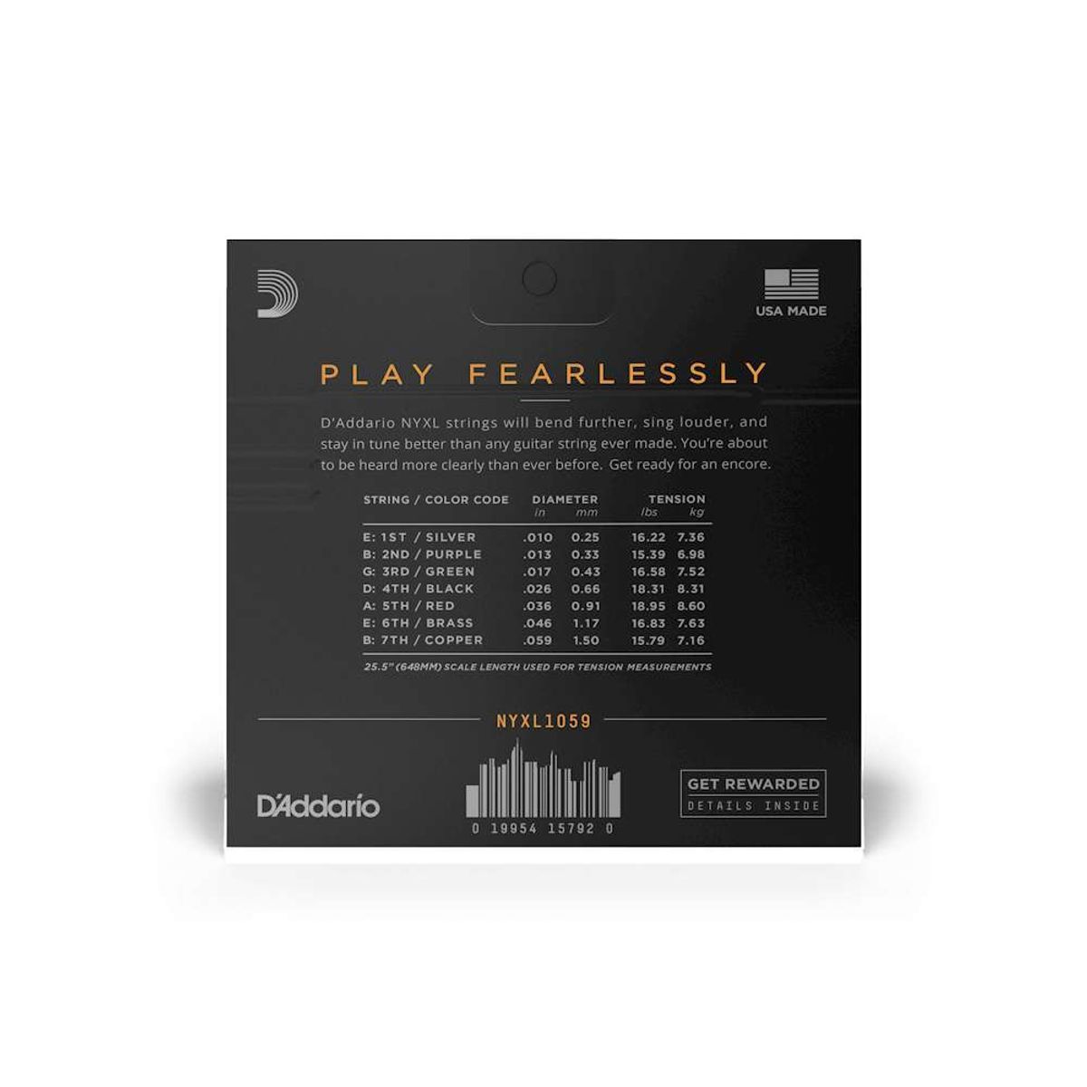 DADDARIO - Cuerdas para guitarra eléctrica 7 Cuerdas Daddario NYXL1059