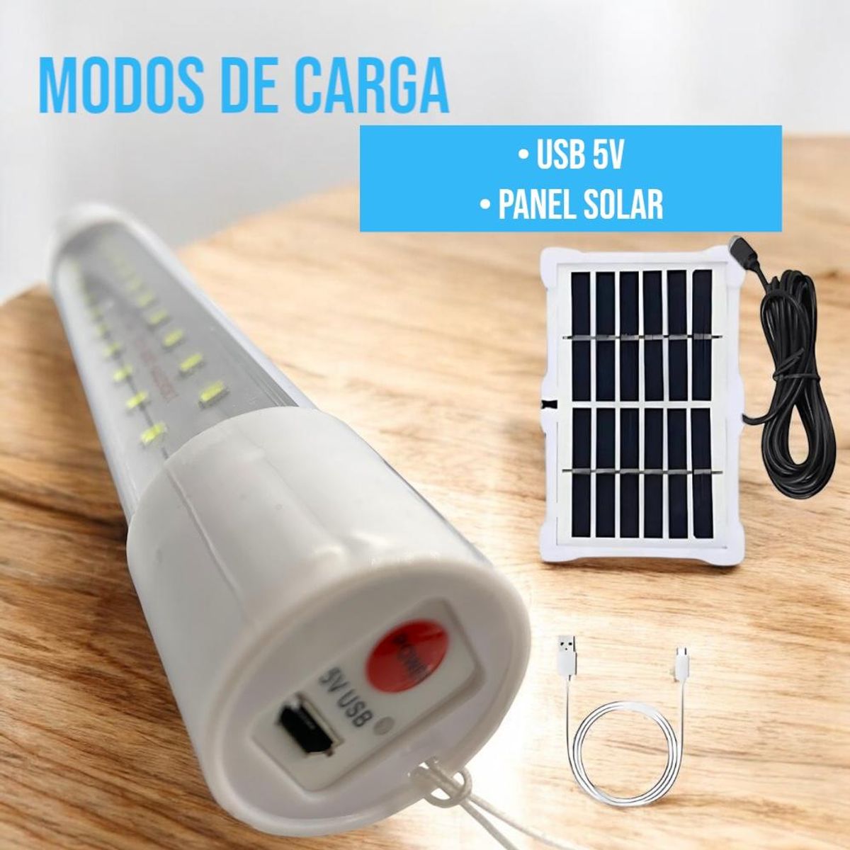 GENERICO - Lámpara Tubo Led De Emergencia Solar Y Recargable