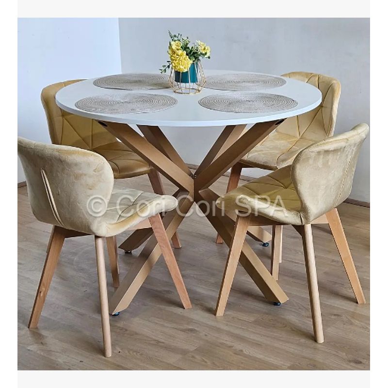 CORI CORI - Comedor Warwick Blanca 100cm + 4 Sillas Mariposa Velvet Beige