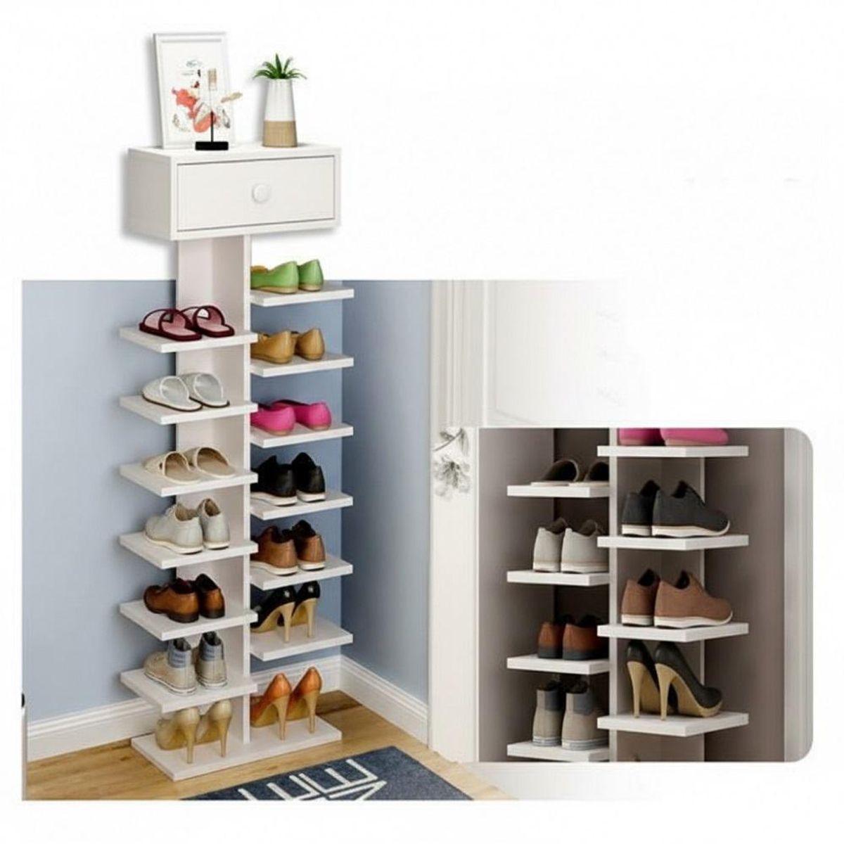 GENERICO - Zapatero de Madera Multifuncional Estante y Organizador Hogar - Blanco