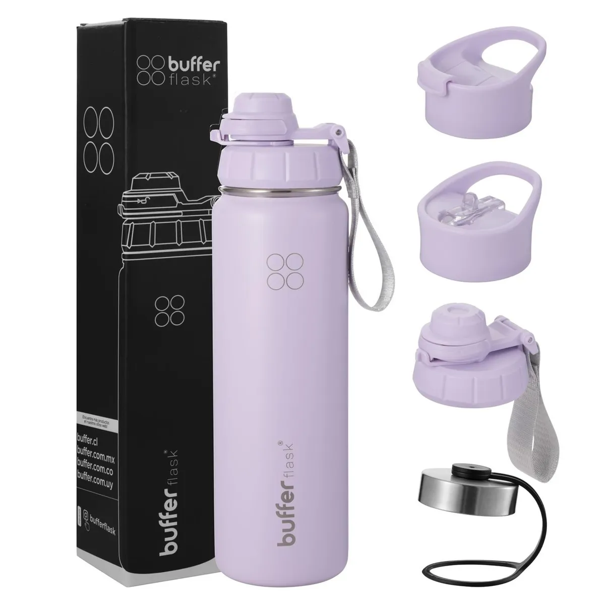 BUFFER FLASK - Termo Botella Agua Termica Acero Inox + Tapas - Lila