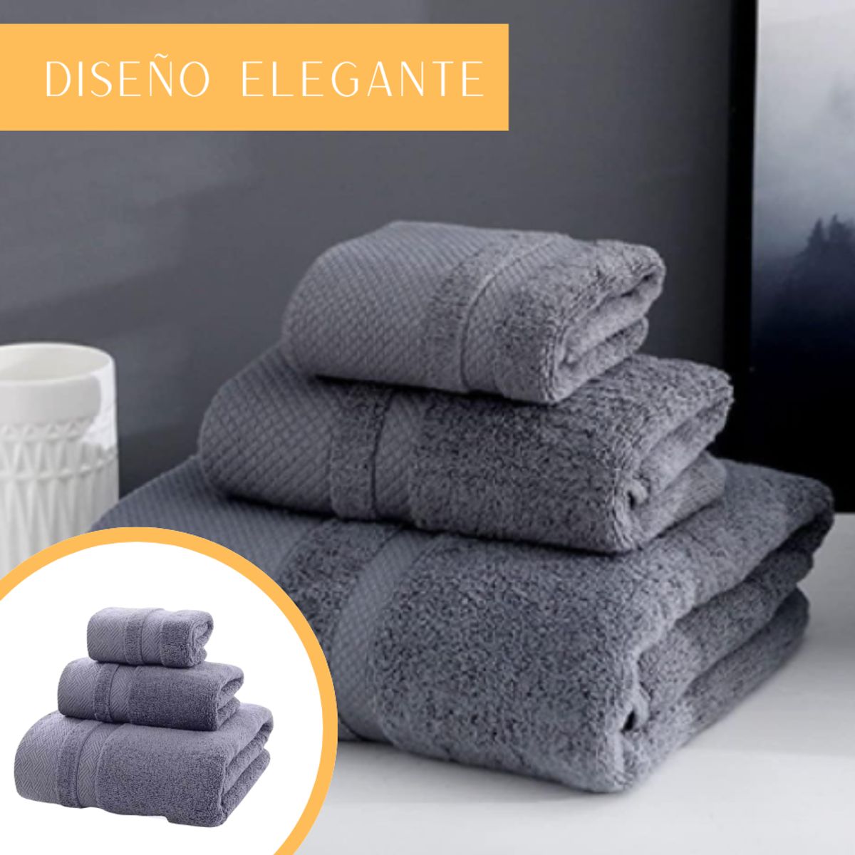 GARSIL - Toalla de Baño Algodon Pack Gris Cuerpo Manos y Cara