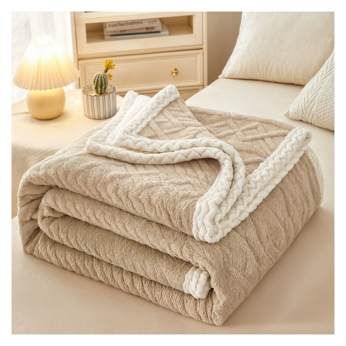 OKAERI - MANTA FRAZADA TERMICA CON CHIPORRO 2 PLAZAS OKAERI - Beige - 2 PLAZAS