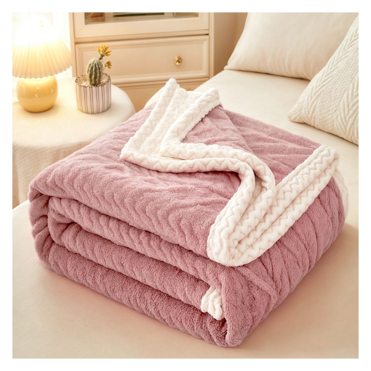 OKAERI - MANTA FRAZADA TERMICA CON CHIPORRO 2 PLAZAS OKAERI - Rosa - 2 PLAZAS