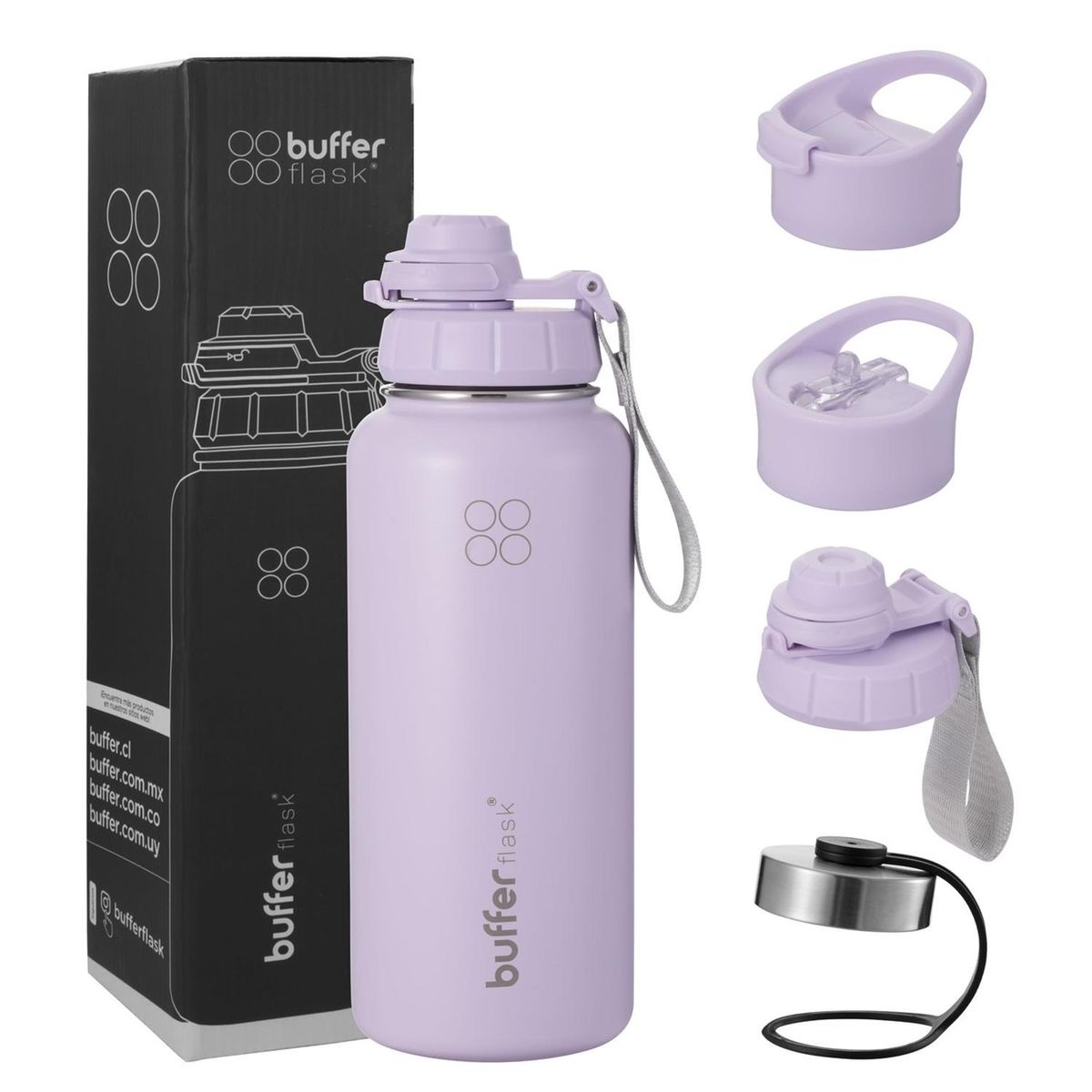 BUFFER FLASK - Termo Botella Agua Termica Acero Inox + Tapas - Lila