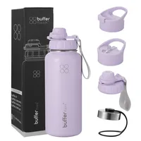 Termo Botella Agua Termica Acero Inox + Tapas - Lila