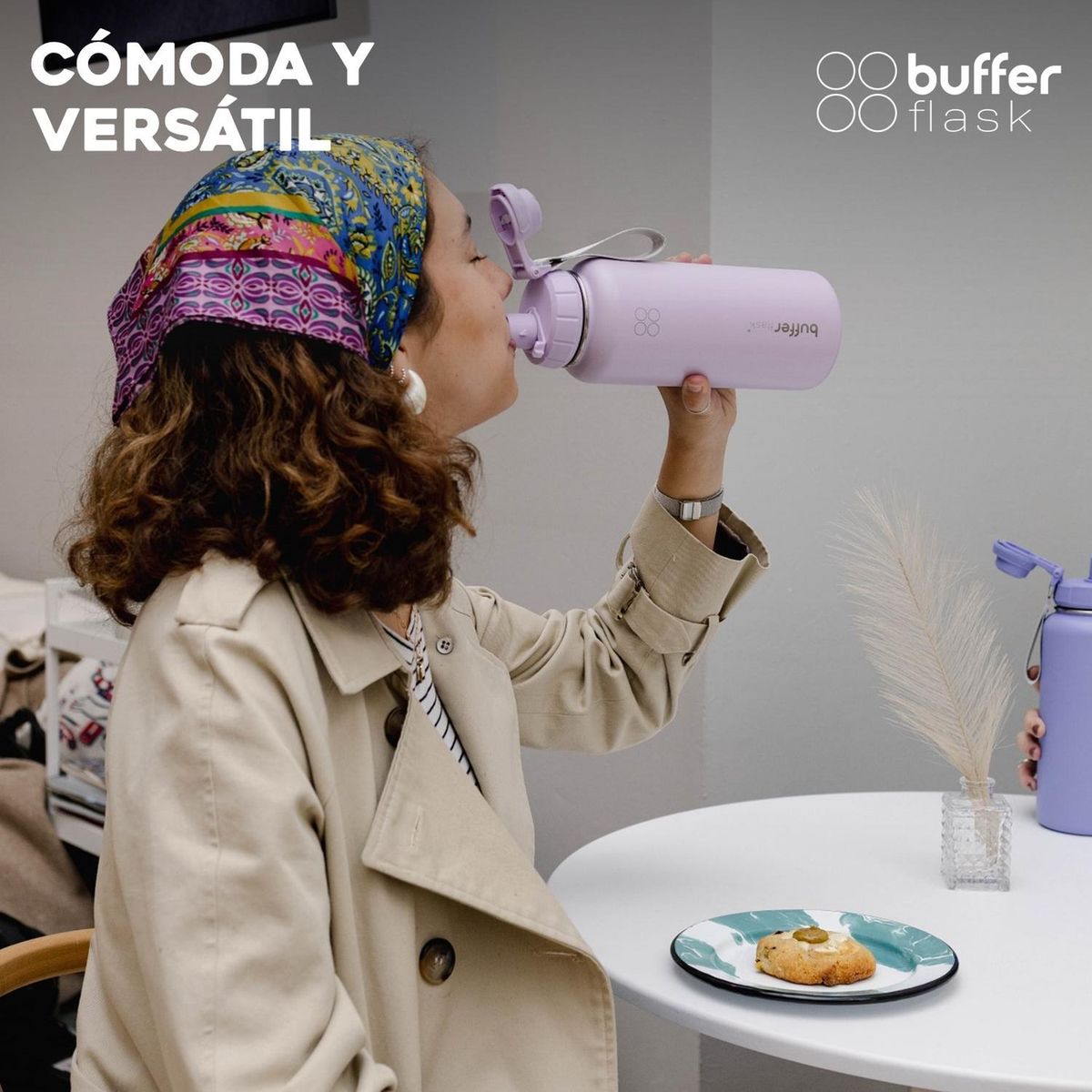 BUFFER FLASK - Termo Botella Agua Termica Acero Inox + Tapas - Lila
