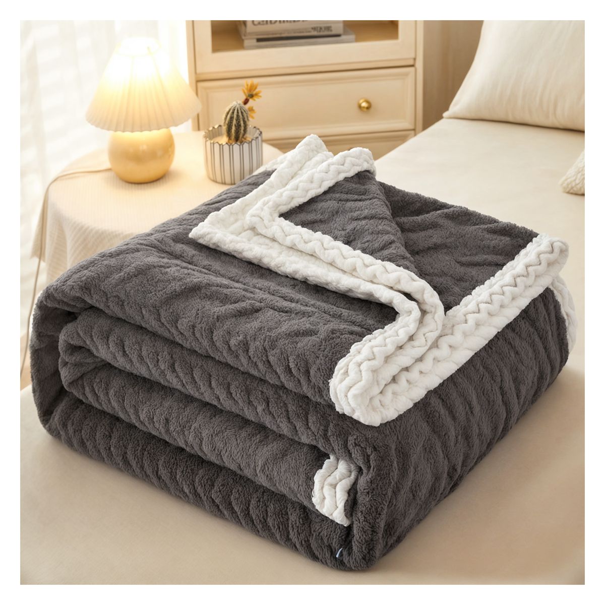 OKAERI - MANTA FRAZADA TERMICA CON CHIPORRO 2 PLAZAS OKAERI - Gris oscuro - 2 PLAZAS