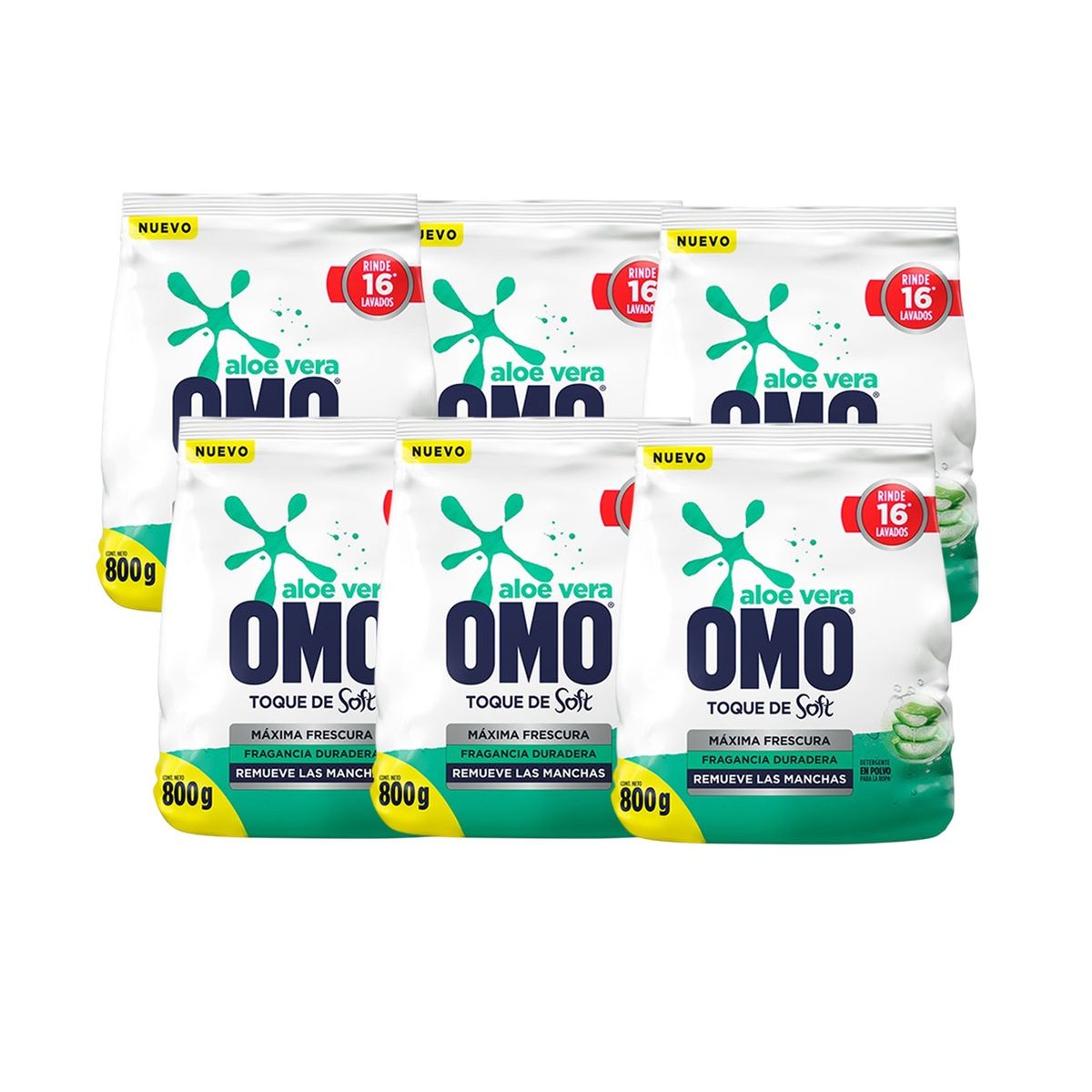 OMO - X6 Detergente Omo Polvo Aloe Vera Toque De Soft 800g