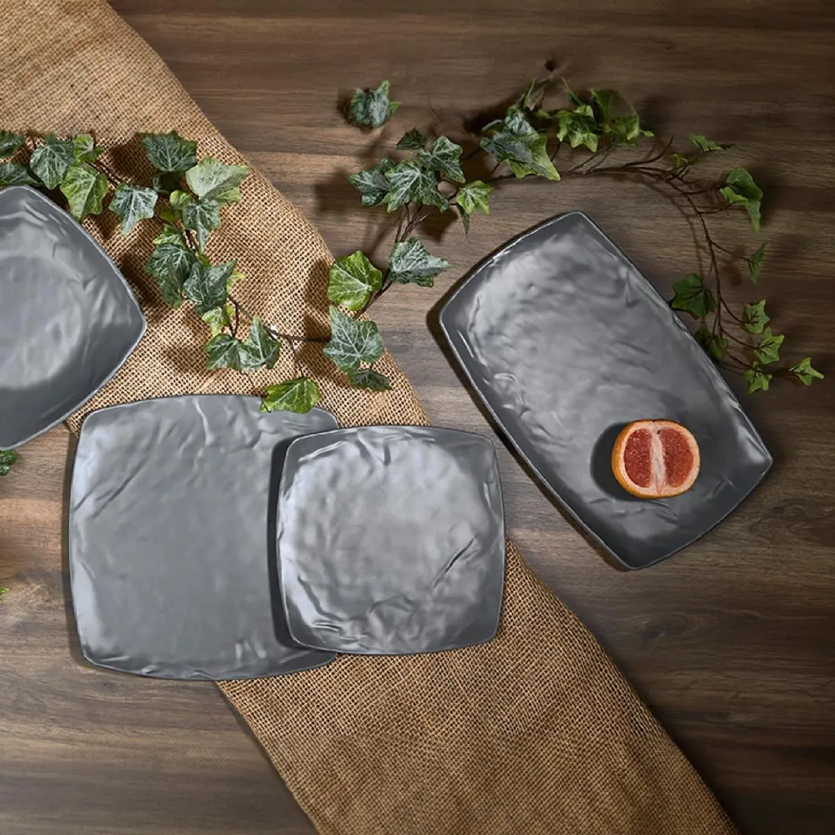 GENERICO - PLATO MELAMINA RECTANGULAR NEGRA 20 X 33 CM LINEA CARRE - Negro