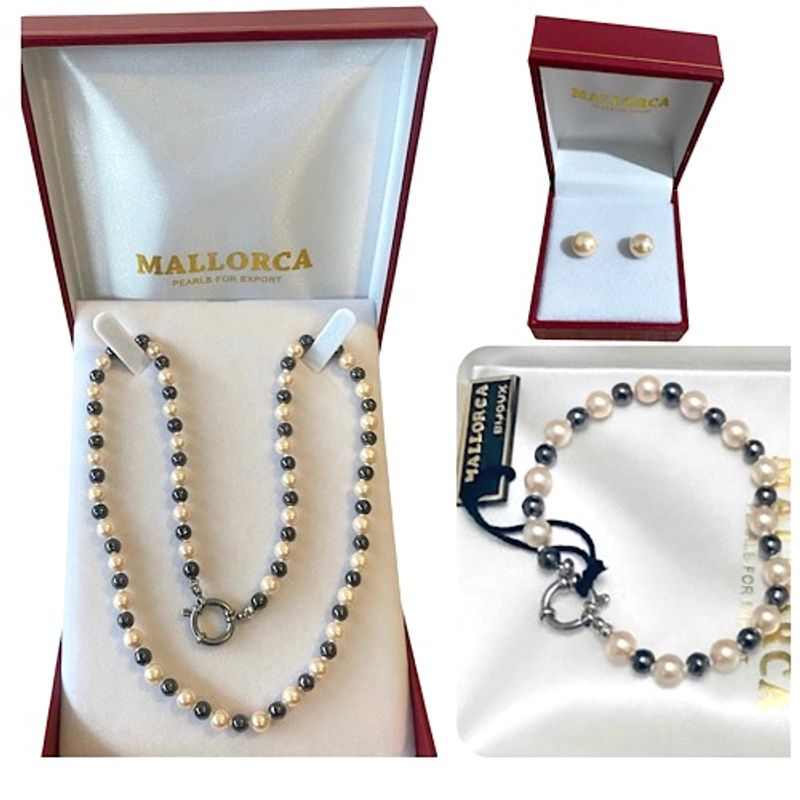 MALLORCA - COLLAR 45cms AROS Y PULSERA PERLAS DE MALLORCA
