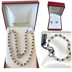 MALLORCA - COLLAR 45cms AROS Y PULSERA PERLAS DE