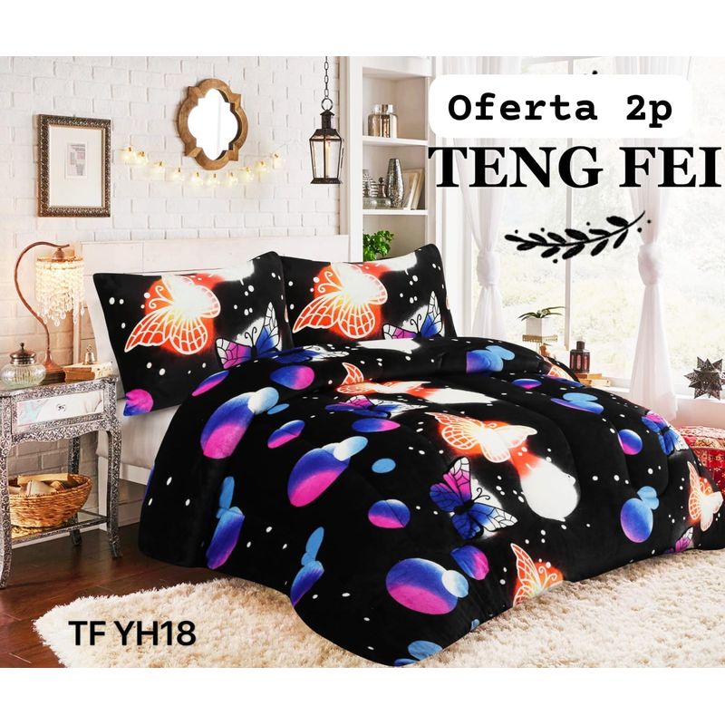 GENERICO - Cubrecama de Invierno Plush con Chiporro 2 plazas Negro TFYH30