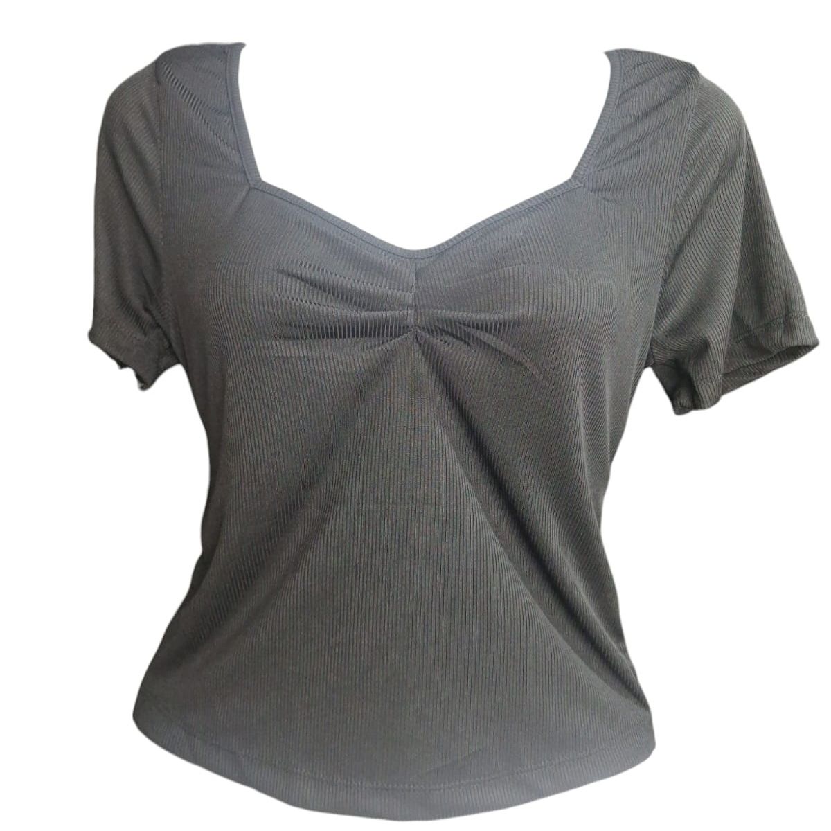 GARSIL - Crop Top Manga Corta Con Escote Corazon Para Mujer - Agarre En Espalda