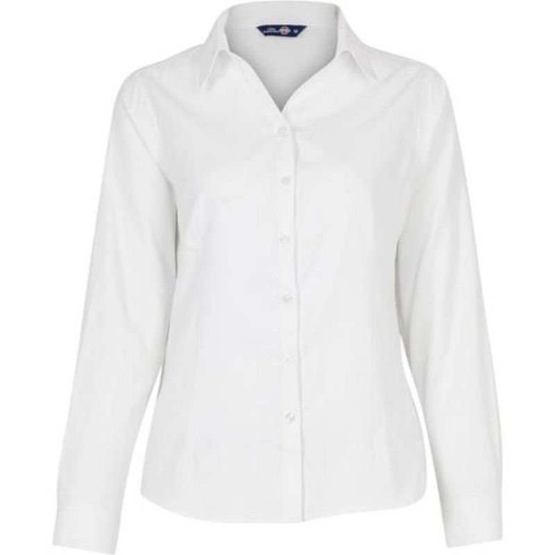 T-WORLD - Blusa Oxford Light Manga Larga Mujer - Blanco