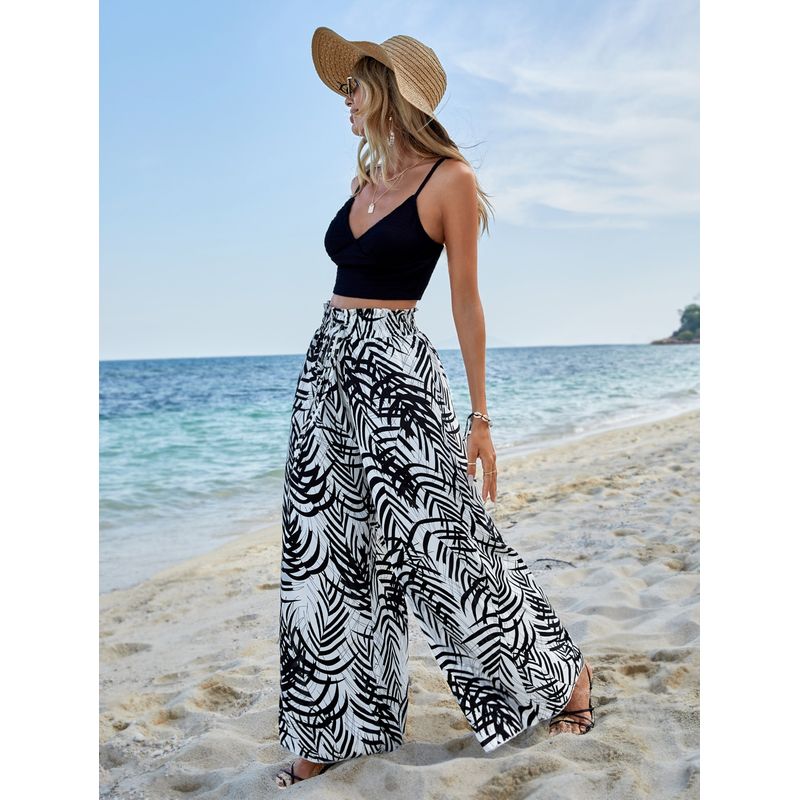 VARIOS - Pantalón Tropical Breezaya Blanco Negro She Shines
