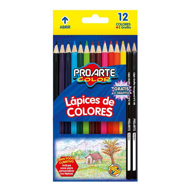 PROARTE - Set 12 lápices de colores más 2 grafitos