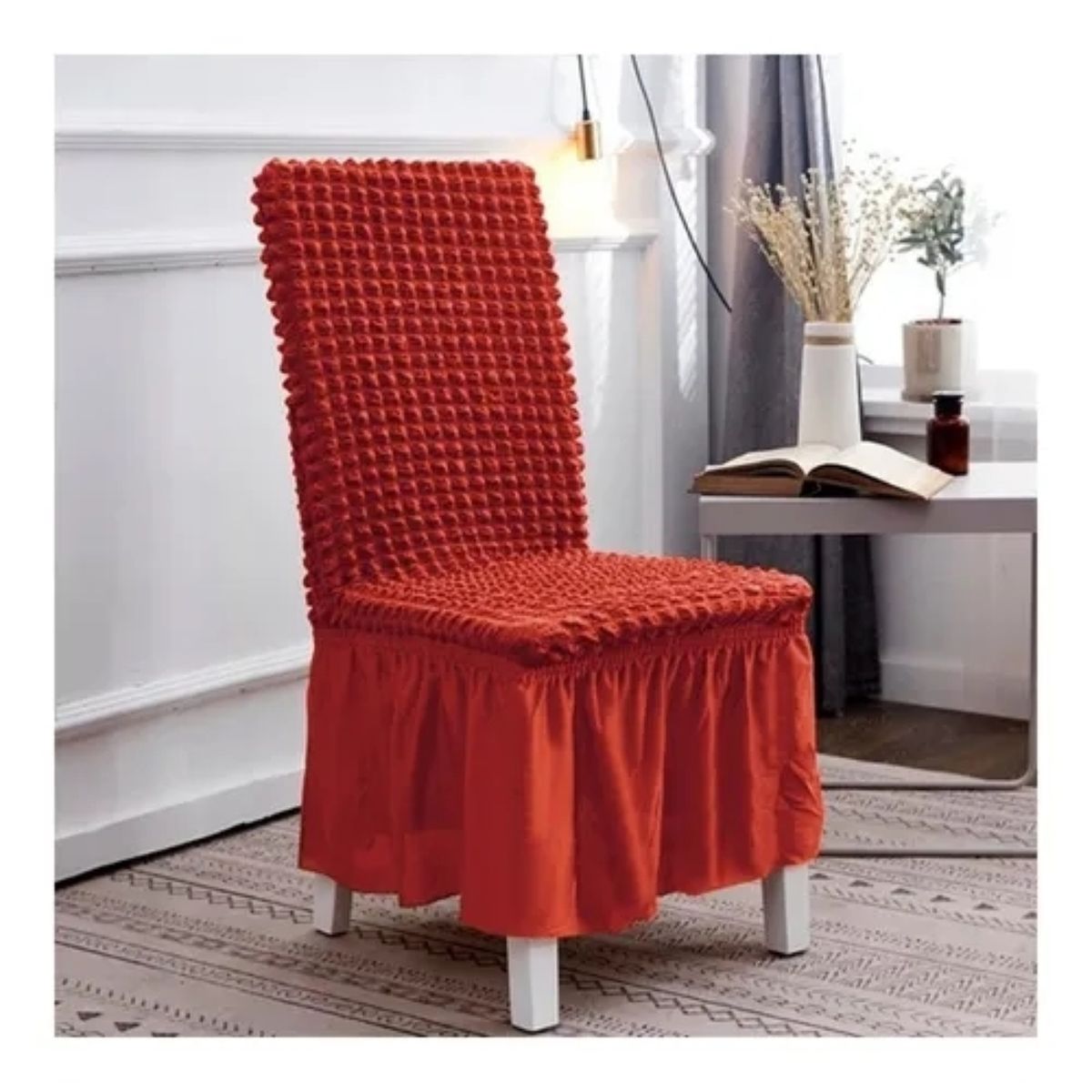 GENERICO - Set 6 Fundas Cubre Sillas Turcas Color TERRACOTA Algodón Turco 100%