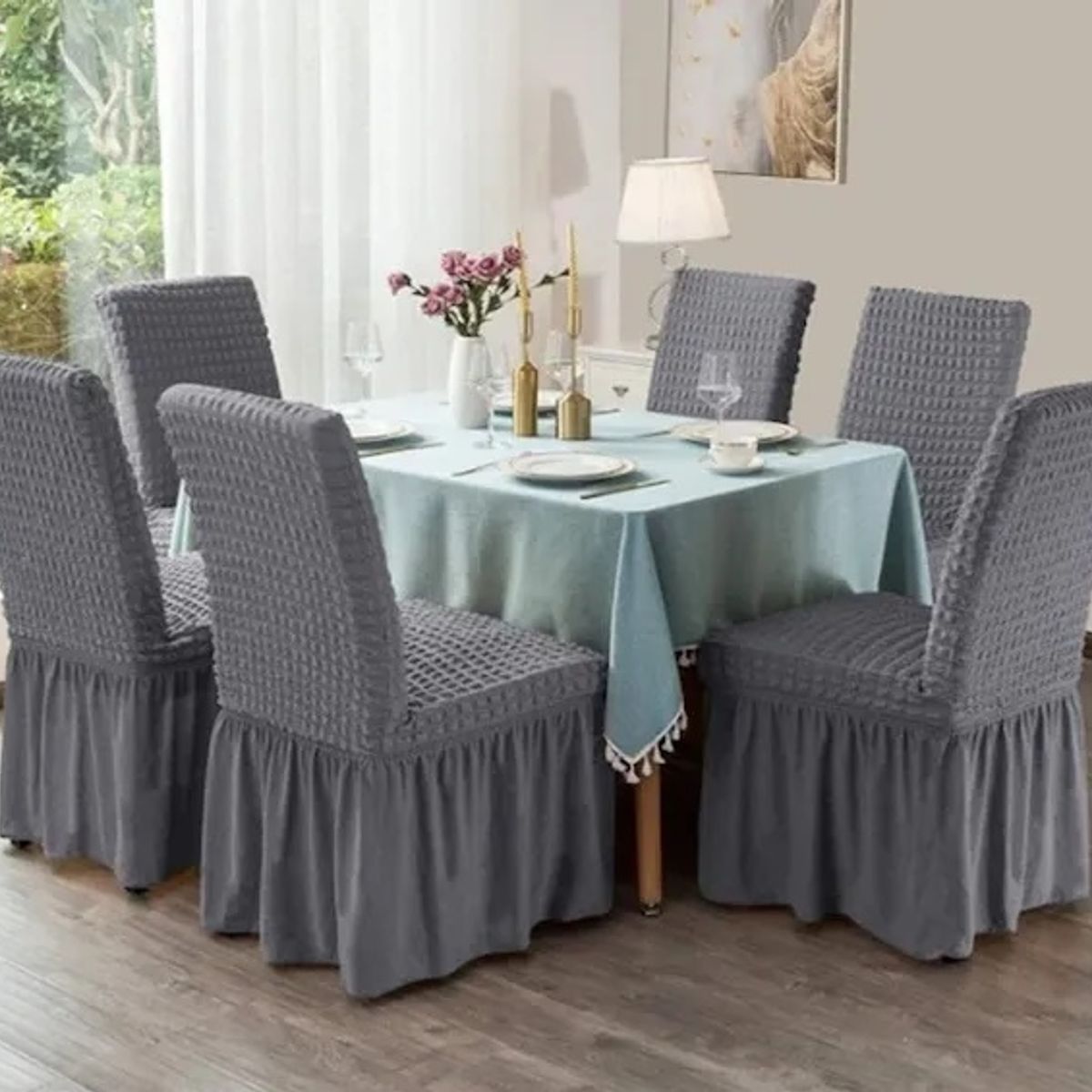 GENERICO - Set 6 Fundas Cubre Sillas Turcas Color GRIS OSCURO Algodón Turco 100%
