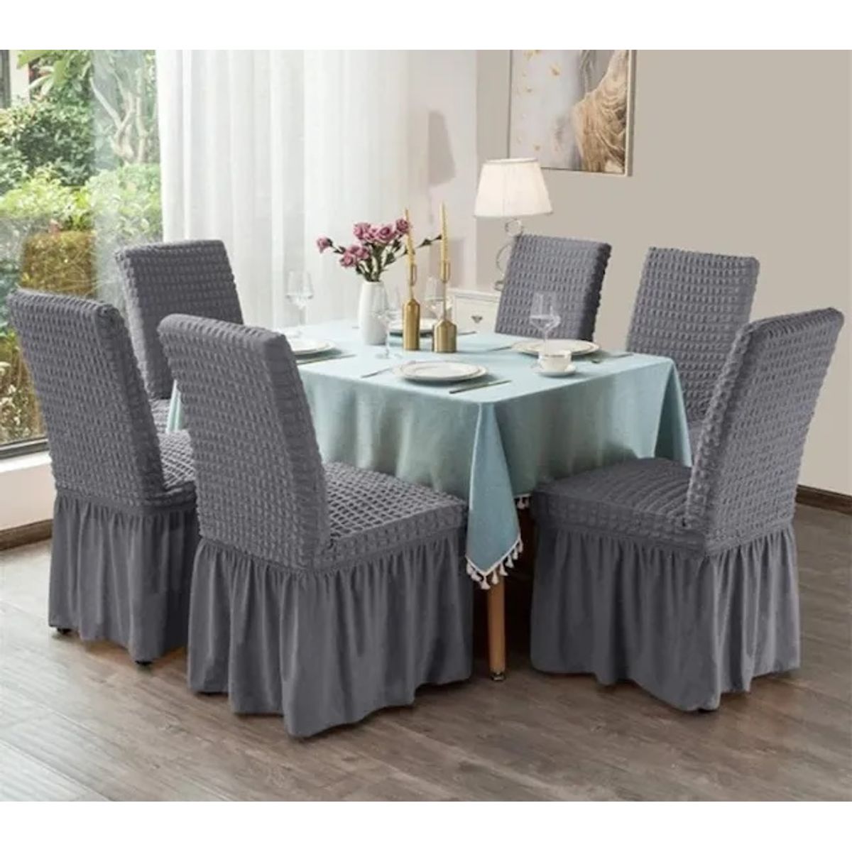 GENERICO - Set 6 Fundas Cubre Sillas Turcas Color GRIS OSCURO Algodón Turco 100%