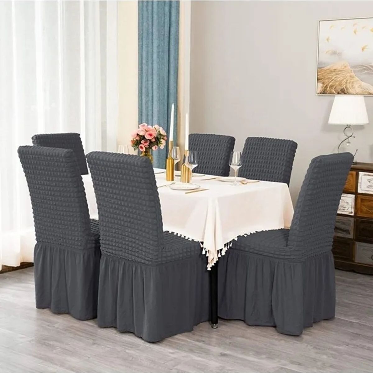 GENERICO - Set 6 Fundas Cubre Sillas Turcas Color GRIS OSCURO Algodón Turco 100%