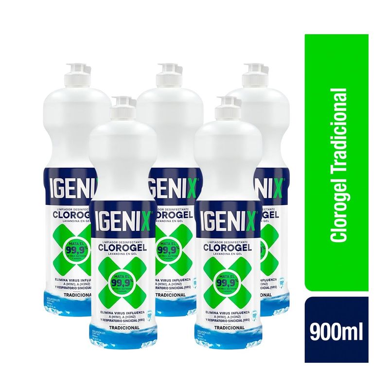 IGENIX - Pack X5 Limpiador Cloro Gel Igenix Tradicional 900ml