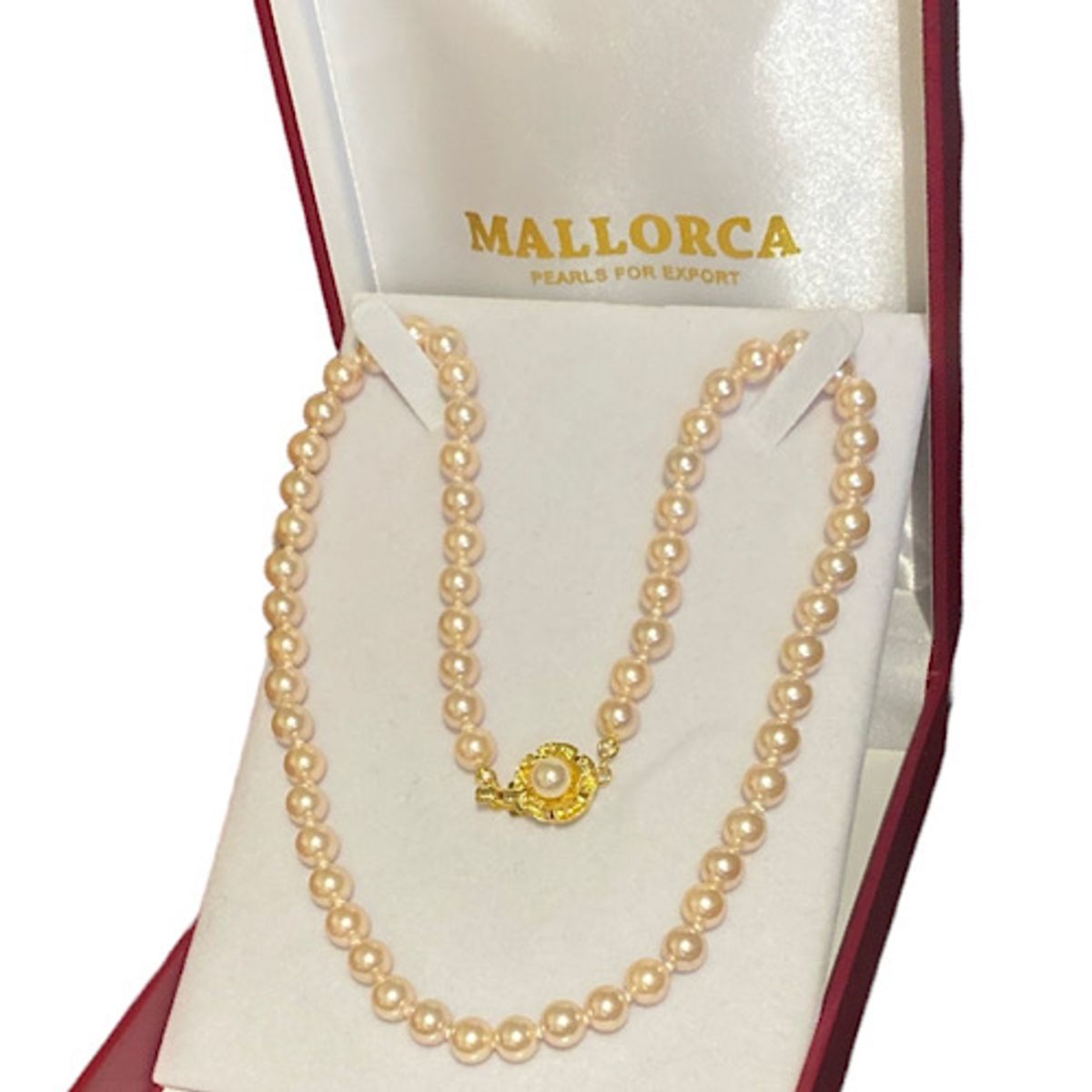 MALLORCA - COLLAR PERLAS DE MALLORCA 45 CMS. BROCHE FLOR DORADO.