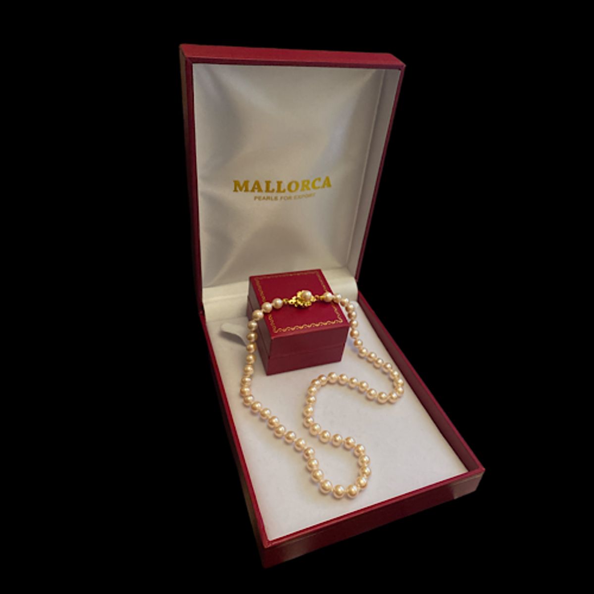 MALLORCA - COLLAR PERLAS DE MALLORCA 45 CMS. BROCHE FLOR DORADO.