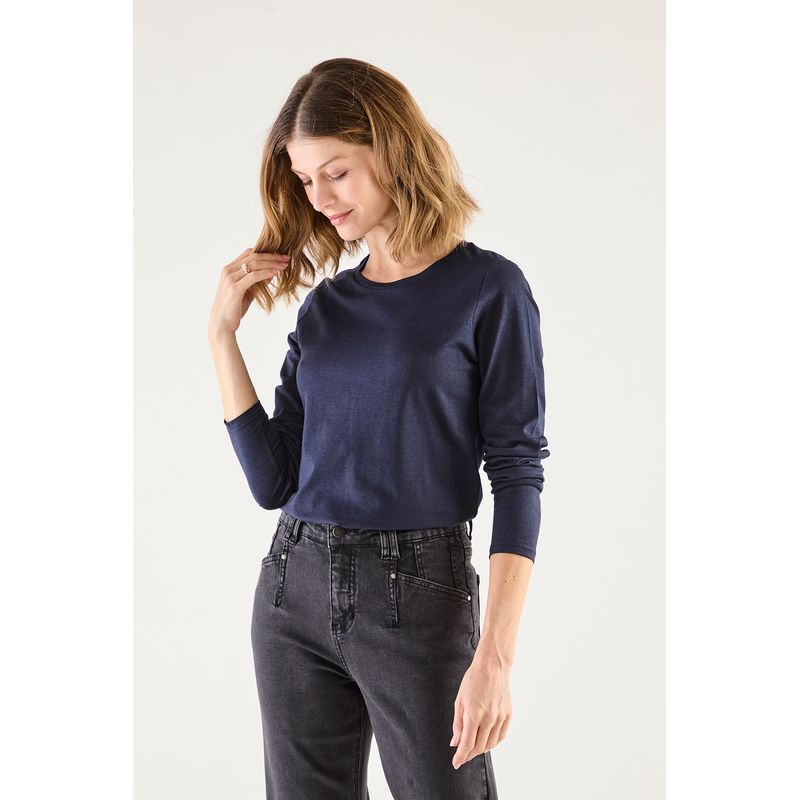 MA GRIFFE - Polera Manga Larga Azul Marino Mujer Magriffe