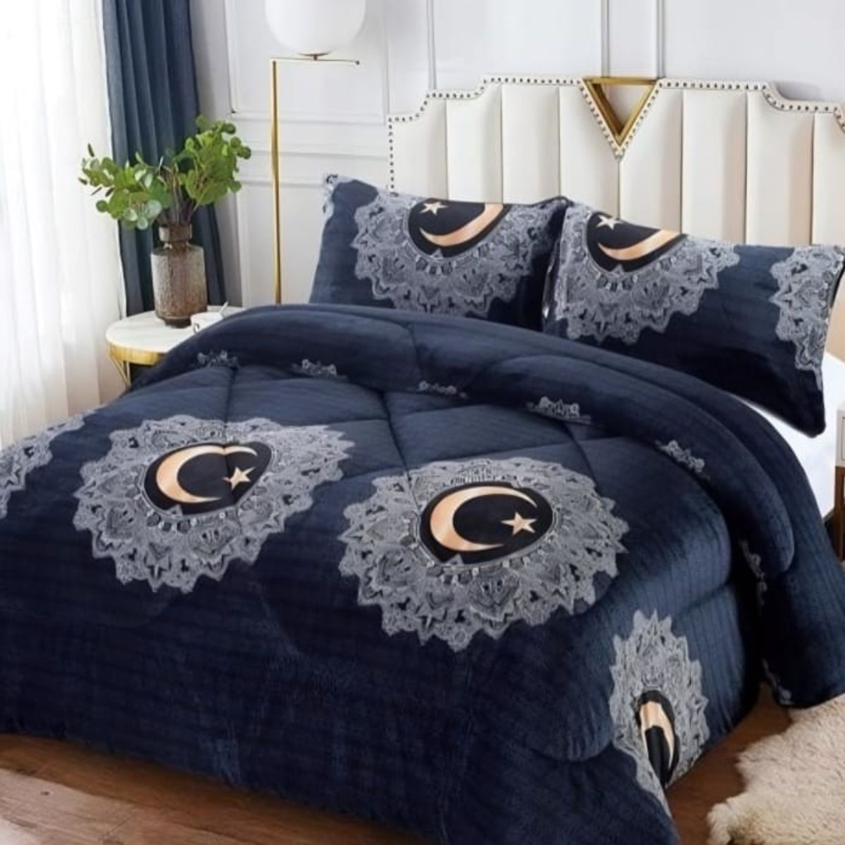 GENERICO - Cubrecama de Invierno Plush con Chiporro 2 plazas Negro RS1023