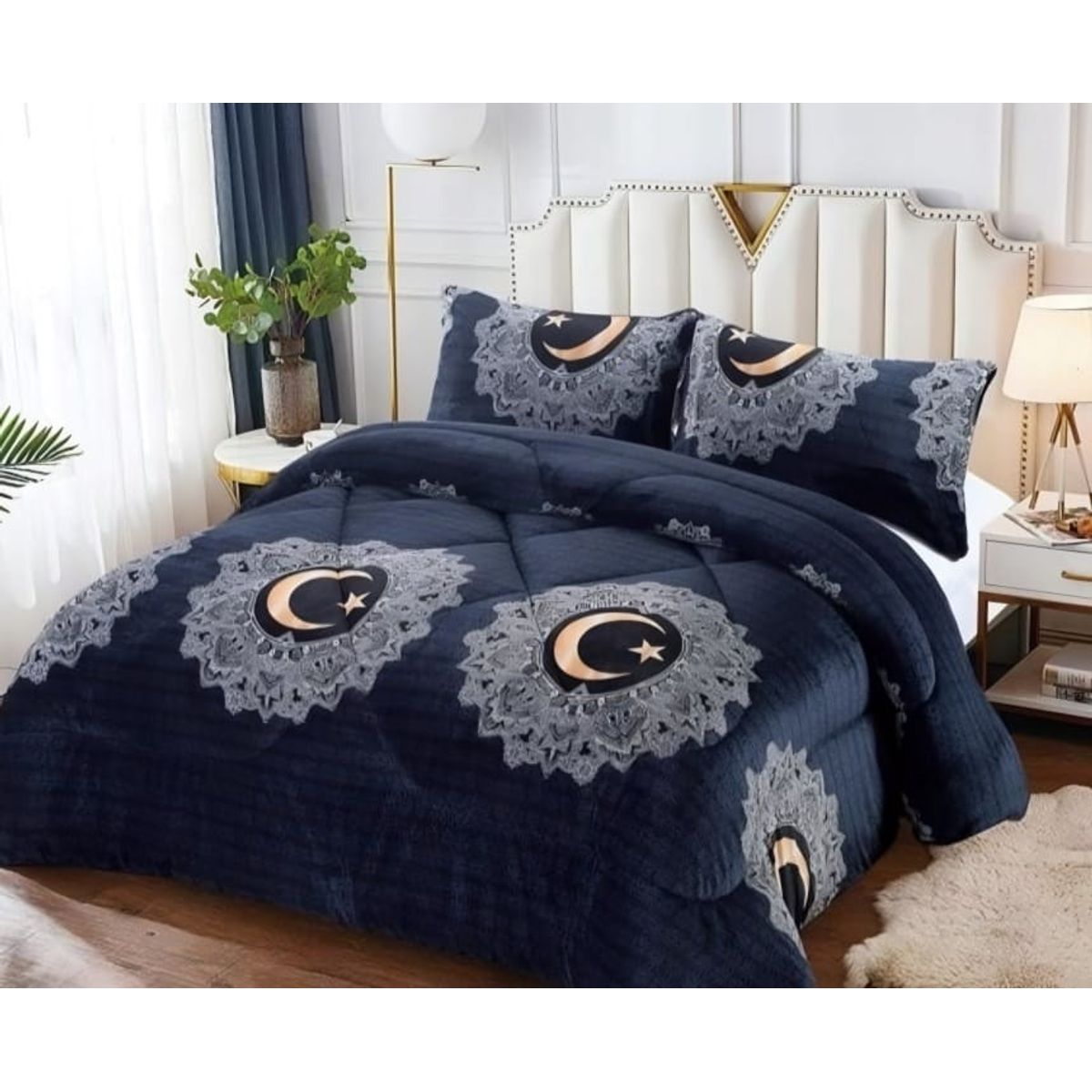 GENERICO - Cubrecama de Invierno Plush con Chiporro 2 plazas Negro RS1023
