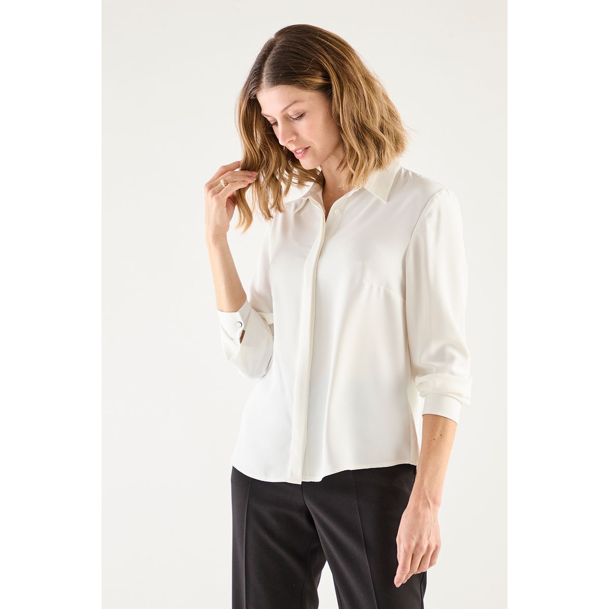 MA GRIFFE - Blusa Manga Larga Crudo Mujer Magriffe