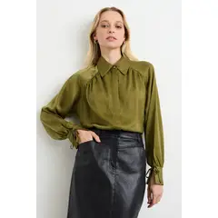 ASH - Blusa Manga Larga Verde Musgo Mujer