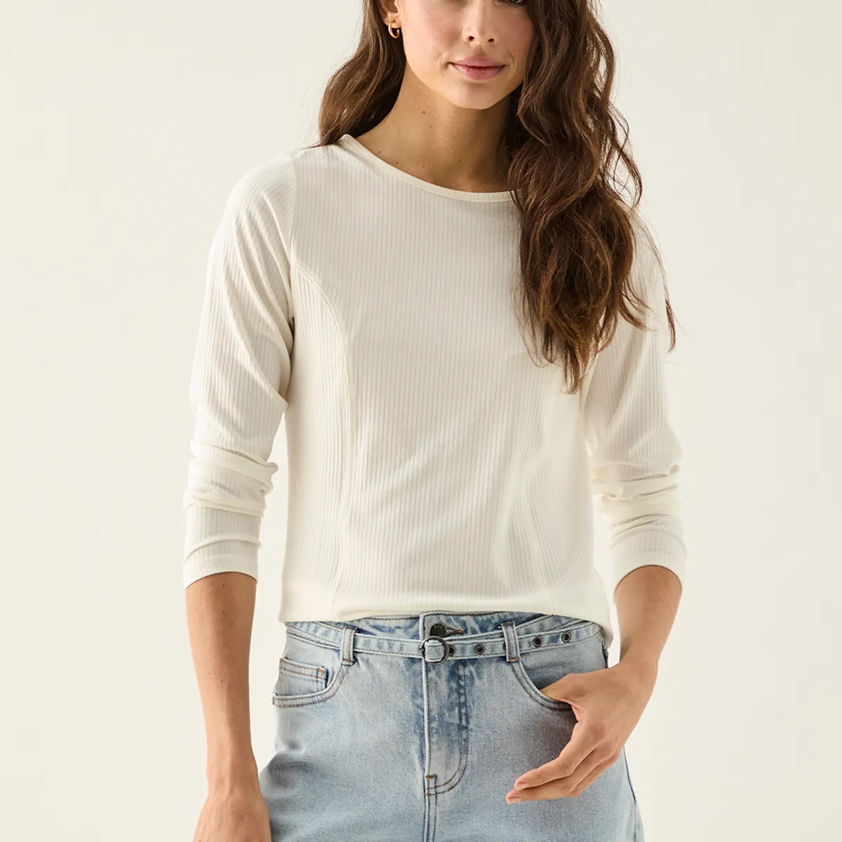 ASH - Polera Manga Larga Crudo Mujer Ash