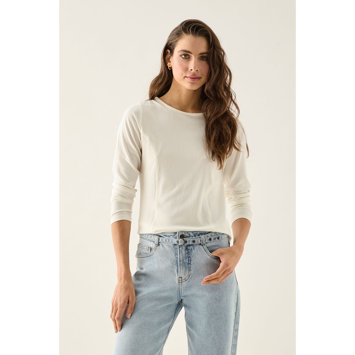 ASH - Polera Manga Larga Crudo Mujer Ash