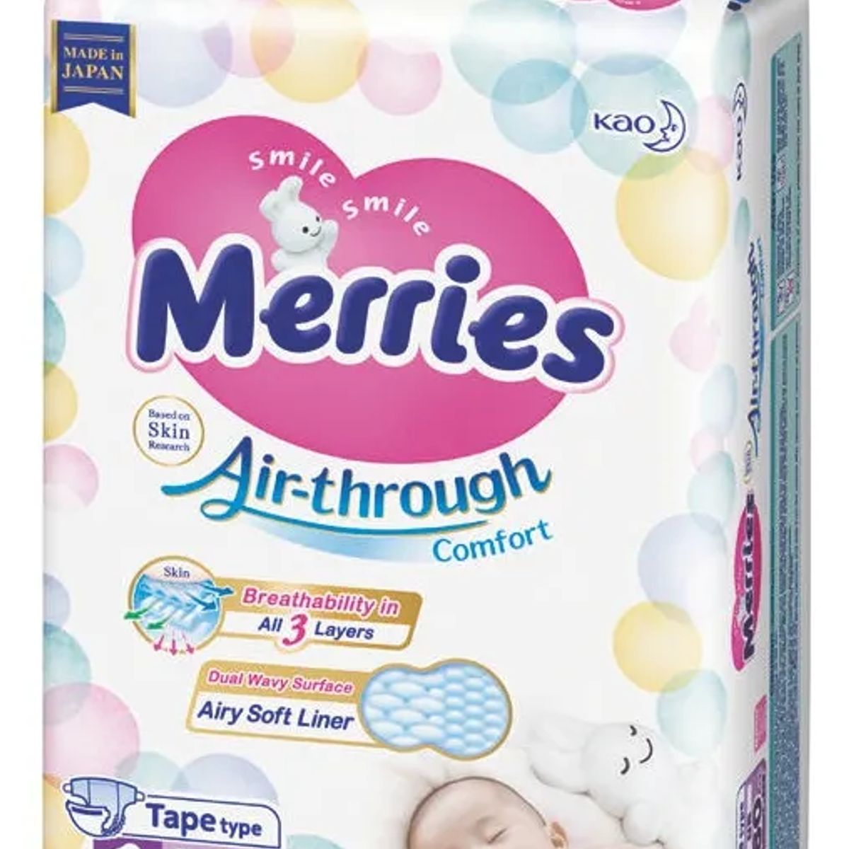 MERRIES - Pañales Bebes Desechables Broche Resellable Merries Rn 5 Kg X 60