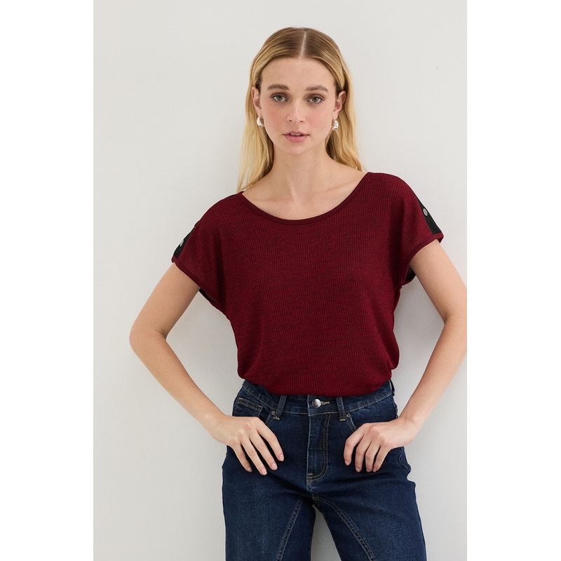 ASH - Polera Manga Corta Burdeo Mujer Ash