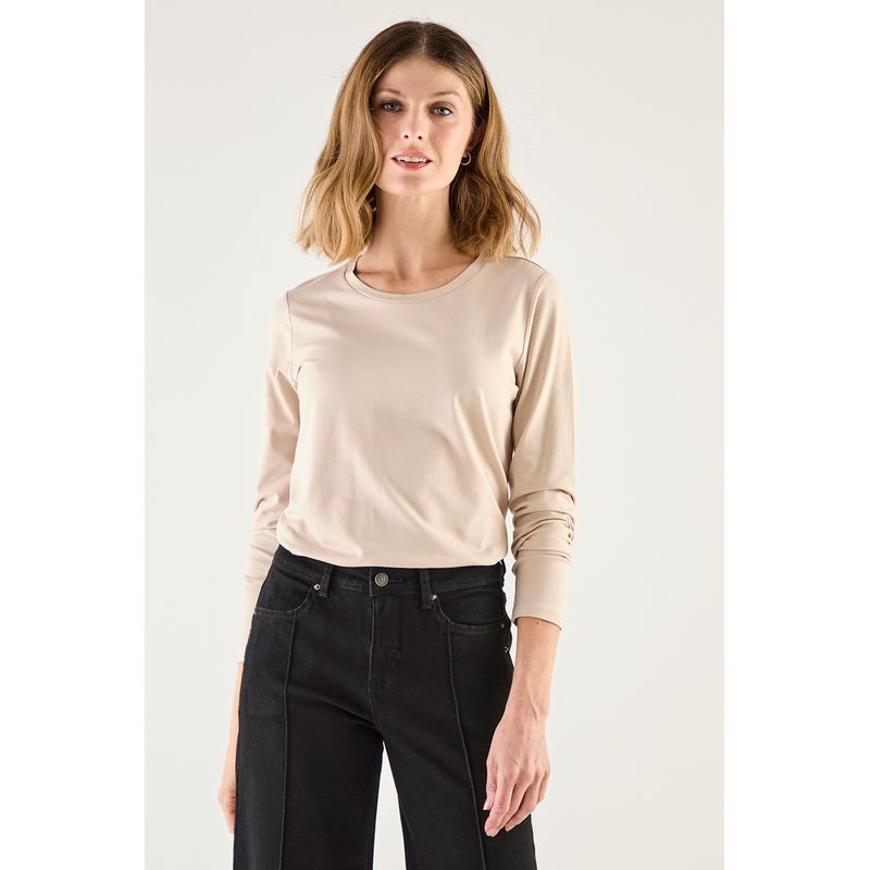 MA GRIFFE - Polera Manga Larga Beige Mujer Magriffe