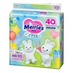 MERRIES - Pañal Bebé Desechable Velcro Rn - 90 Uds