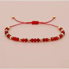 CORAZÓN DE ÁMBAR - Pulsera roja de cristal y baño de oro