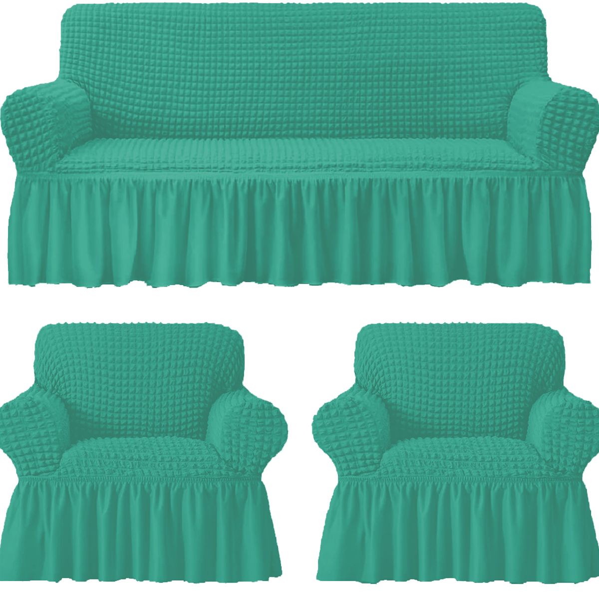 GENERICO - Funda Cubre Sofá Sillón Algodón Turco TURQUESA 3-1-1 Cuerpos