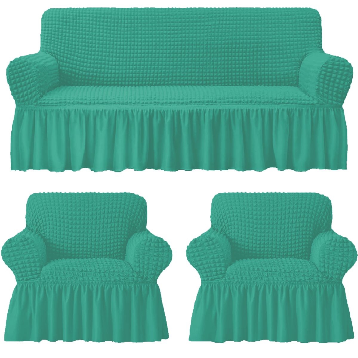 GENERICO - Funda Cubre Sofá Sillón Algodón Turco TURQUESA 3-1-1 Cuerpos