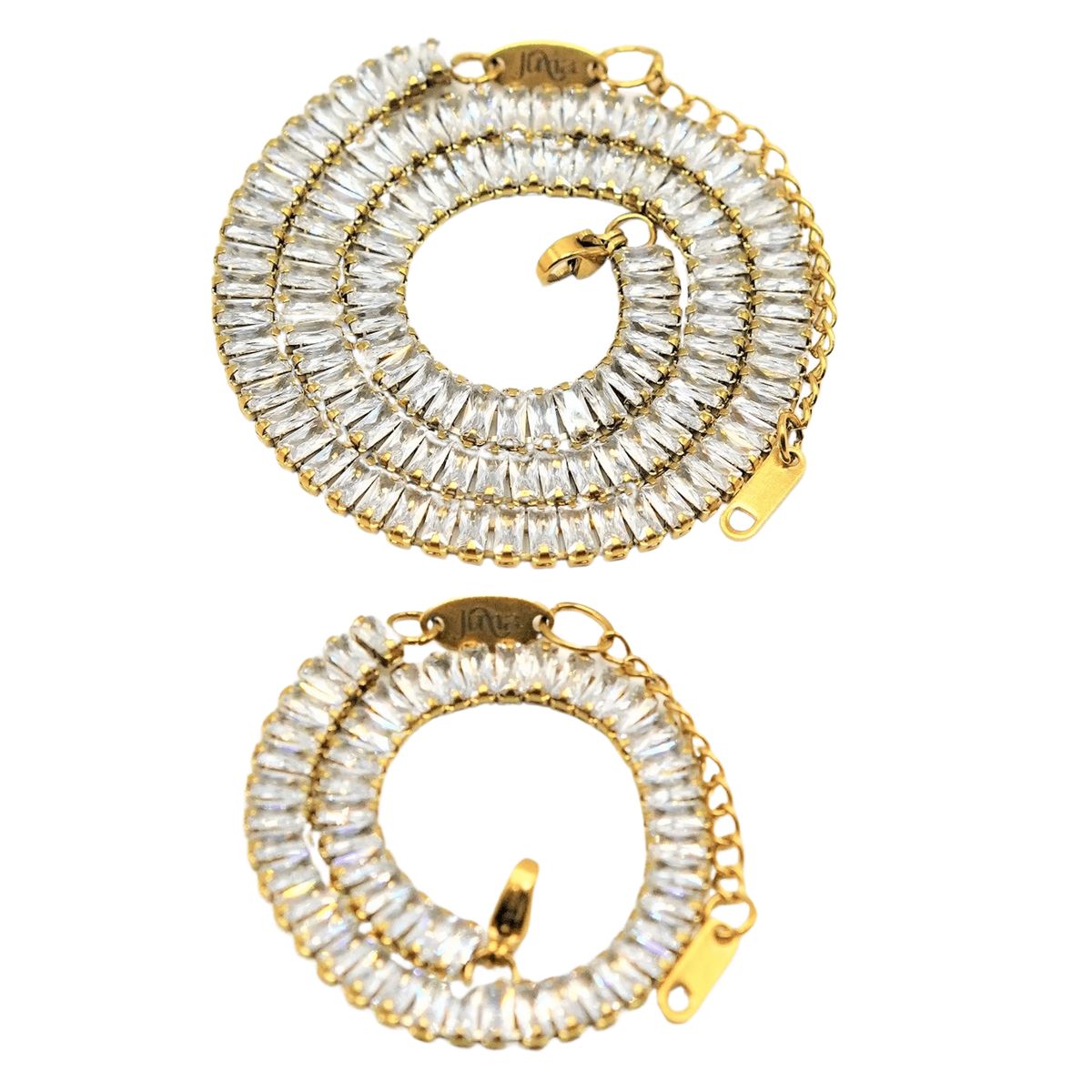 ELBAULDEJUMA - Conjunto set de collar y pulsera tennis chapada en oro 18k