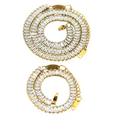 ELBAULDEJUMA - Conjunto set de collar y pulsera tennis chapada en oro 18k