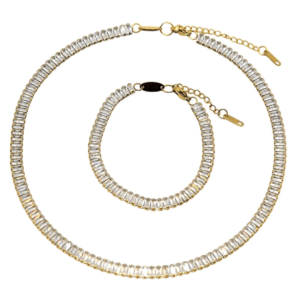 ELBAULDEJUMA - Conjunto set de collar y pulsera tennis chapada en oro 18k