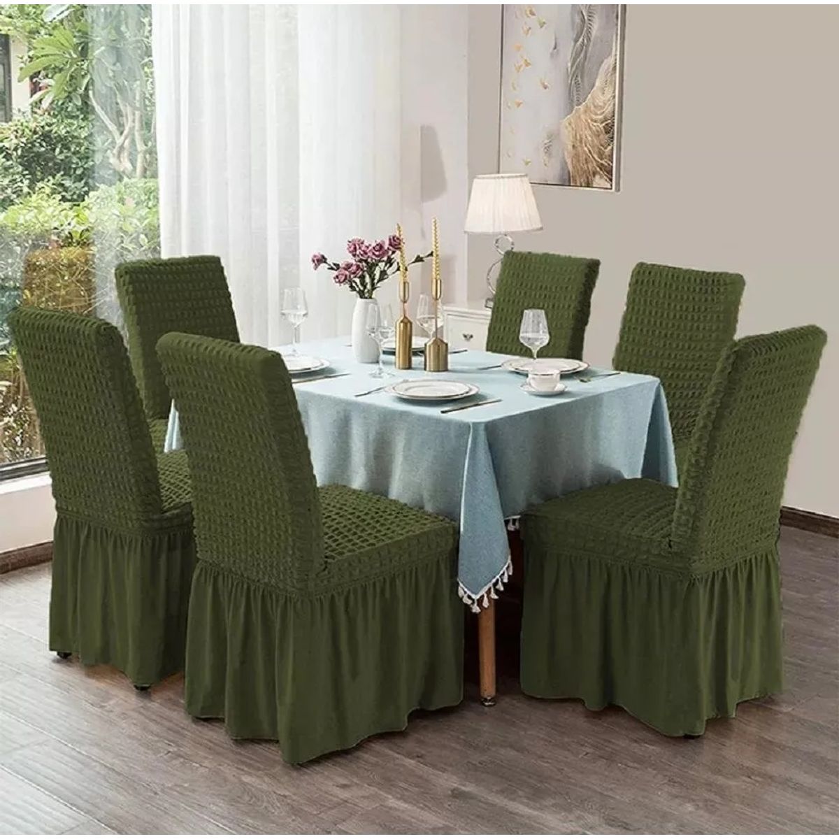 GENERICO - Set 6 Fundas Cubre Sillas Turcas Color VERDE MUSGO Algodón Turco 100%