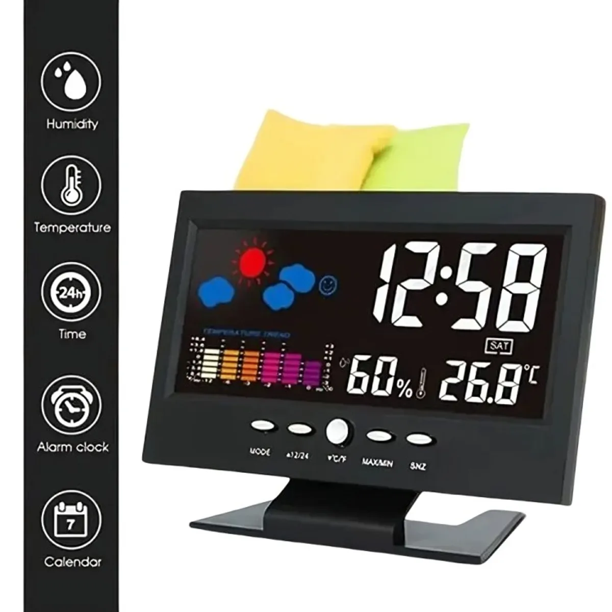 GENERICO - Reloj Despertador Lcd A Color Luz Temperatura Cj8082t