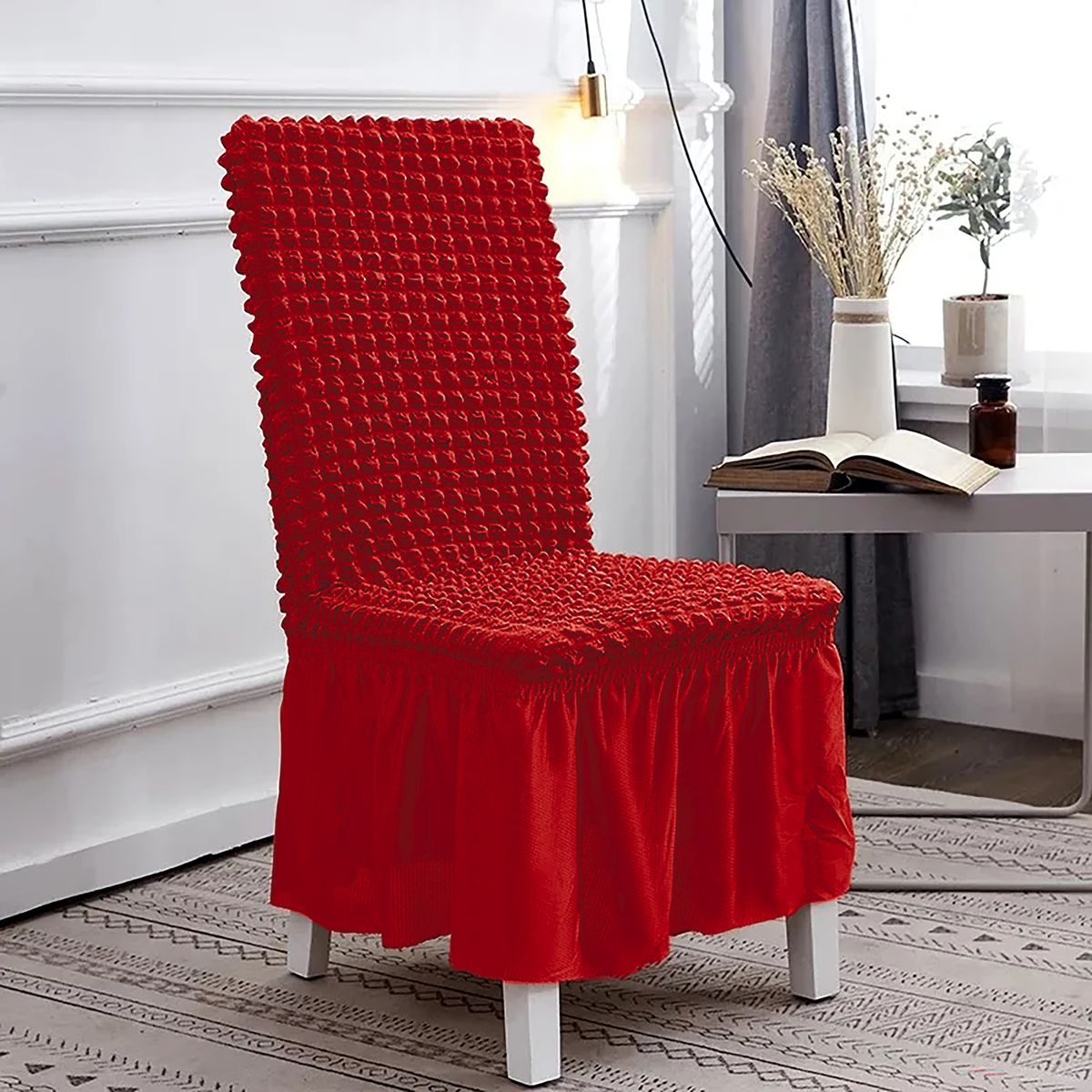 GENERICO - Set 6 Fundas Cubre Sillas Turcas Color ROJO ITALIANO Algodón Turco